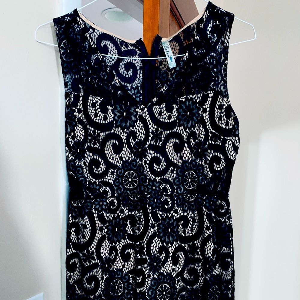 Tan and black lace dress